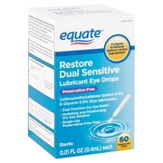 Equate Restore Dual Sensitive Lubricant Eye Drops, 0.01 fl oz, 60 Count