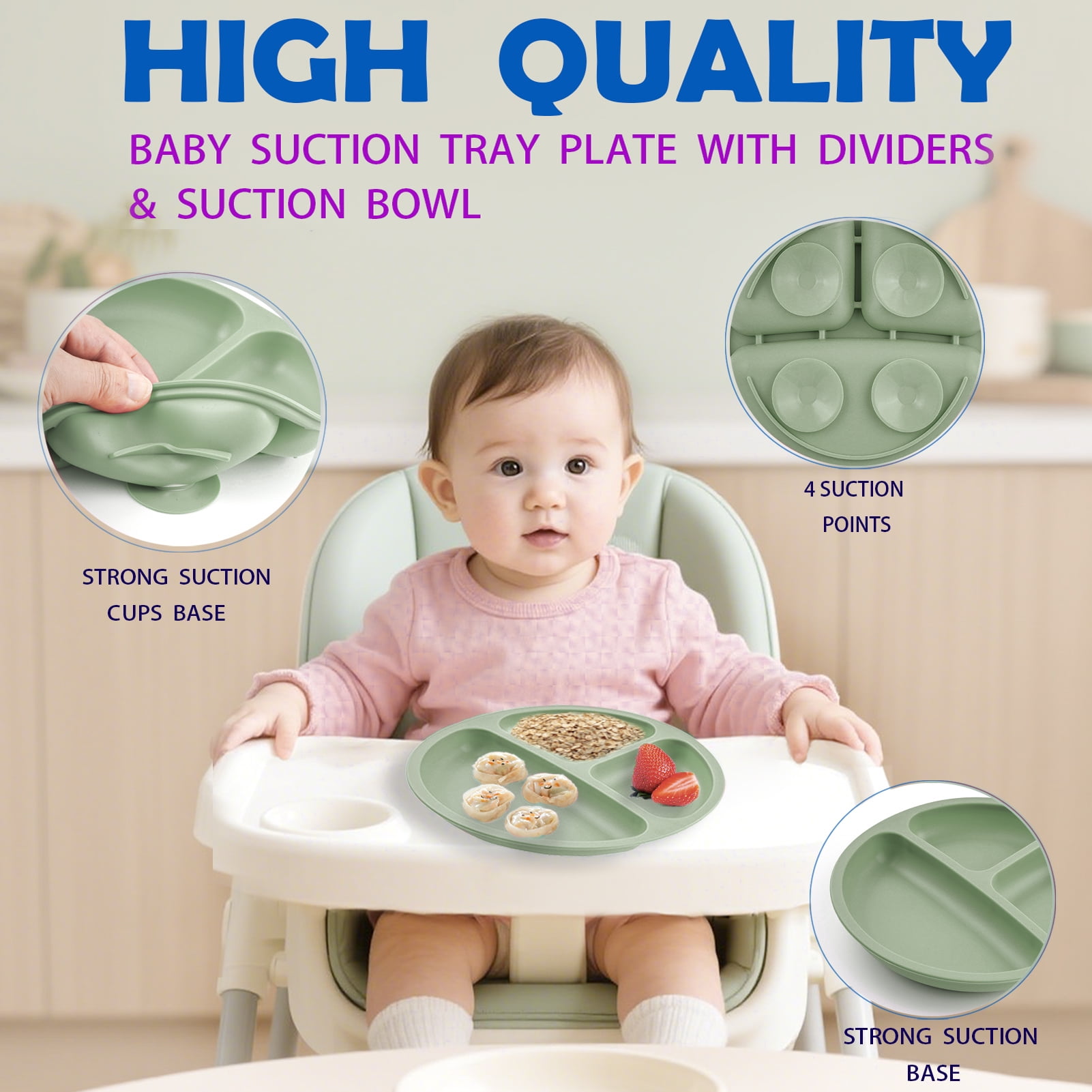 Lumikrypt Silicone Baby Feeding Set, 9 Pcs Baby Led Weaning Utensils, Baby Suction Bowl, Plates, Bib, Spoons Set, Sippy Cup with Straw, Baby Self Feeding Supplies Set