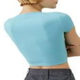 thumbnail image 3 of Women Short Sleeve Crop Tops Crew Neck Slim Fit Knitted Ribbed T-Shirts, 3 of 5