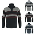 thumbnail image 2 of ZCFZJW Men's Sweaters 1/4 Zip Cotton Sweater Pullover Polo Sweaters Striped Color Block Mock Turtleneck Long Sleeve Fall Winter Warm Sweatshirts Light Blue XXL, 2 of 6