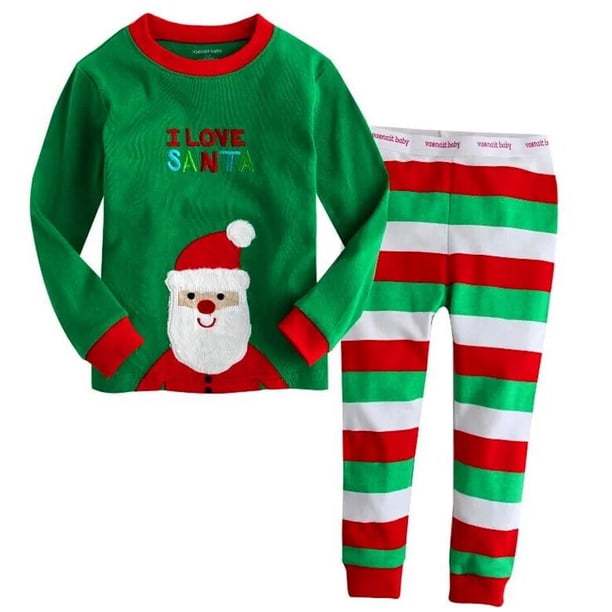 Conjunto de pijamas de algodón para niños y niñas, ropa de dormir con dibujos animados de Papá Noel, trajes de Navidad para el hogar