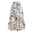 thumbnail image 4 of WTOBBY Bohemian Floral Print Maxi Skirt Women's High Waisted Drawstring Long Skirt Lightweight Summer Beach Skirt Tiered Flowy Pleated Skirt with Elastic Waist for Vacation,Beige L, 4 of 4