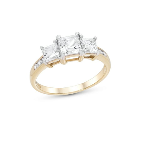 ONLINE Sterling Silver 14K Gold Plated 3  Stone  Princess  