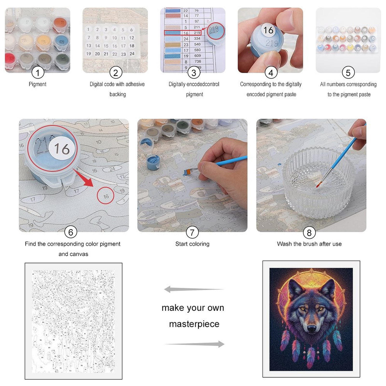 Paint By Numbers Kit for Adults Beginner - DIY Mystical Wolf Dreamcatcher Art Canvas Painting Kits for Adults, Frameless Paint By Number for Adults for Home Wall Decor 16x20 Inch