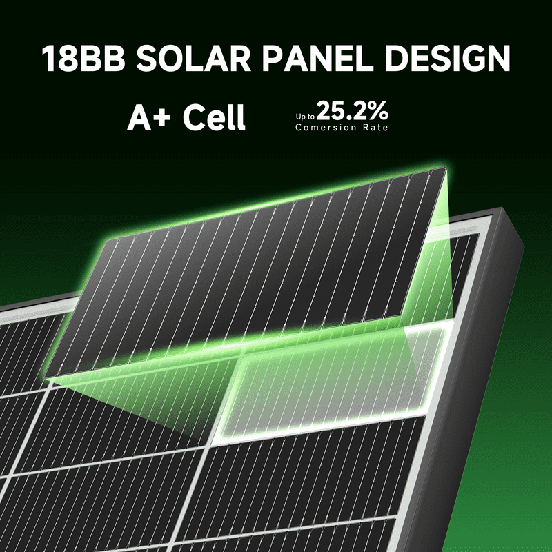 WERCHTAY N-Type 18BB 300 Watt Bifacial Solar Panel, with 25% Efficiency, Grade A+ Cells, IP65, for RV, Trailer, Marine, Rooftop, Farm, Off Grid