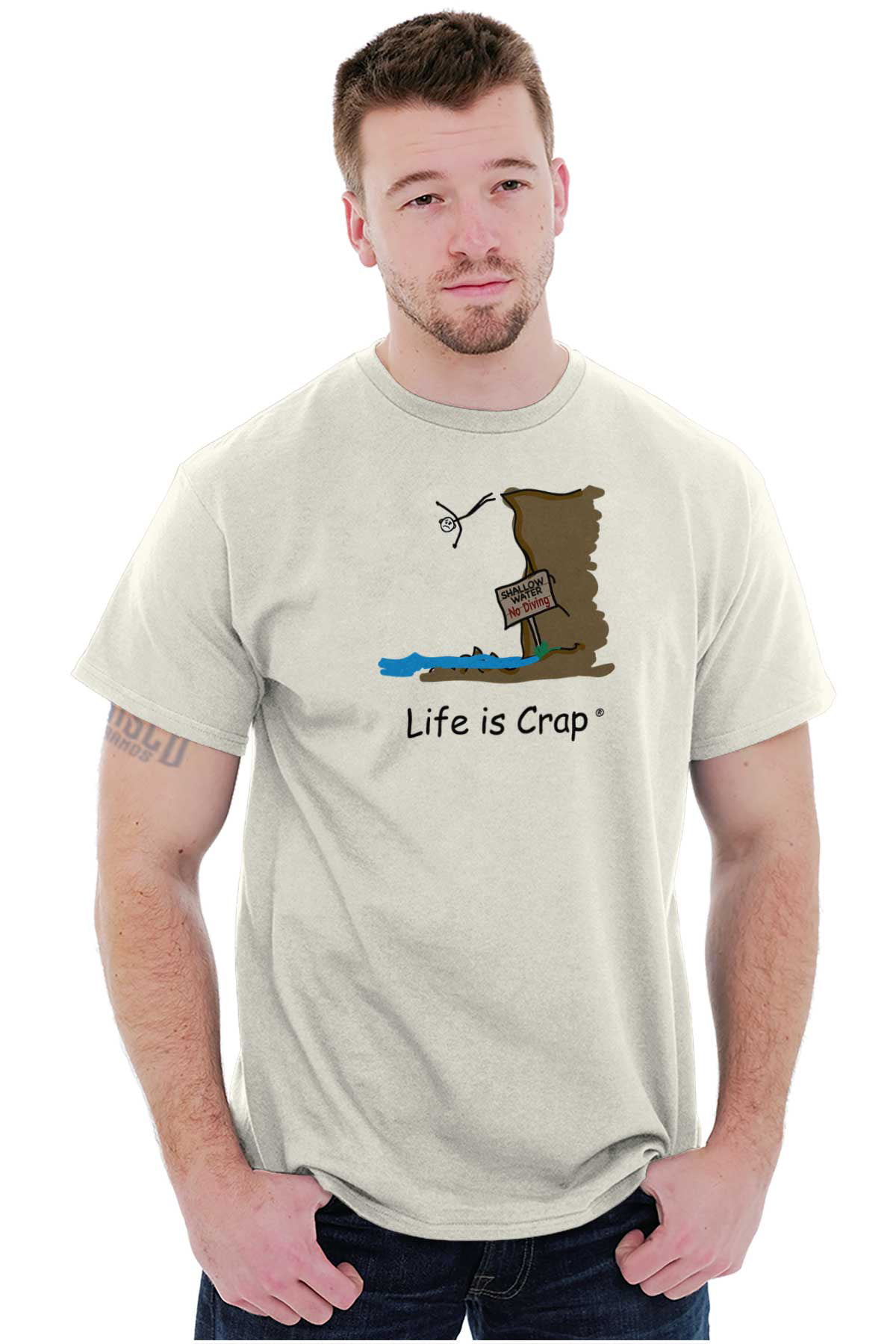 Is Crap Short Sleeve T-Shirt Tees Tshirts Life is Crap Shallow Water Cliff Dive Unlucky - Walmart.com
