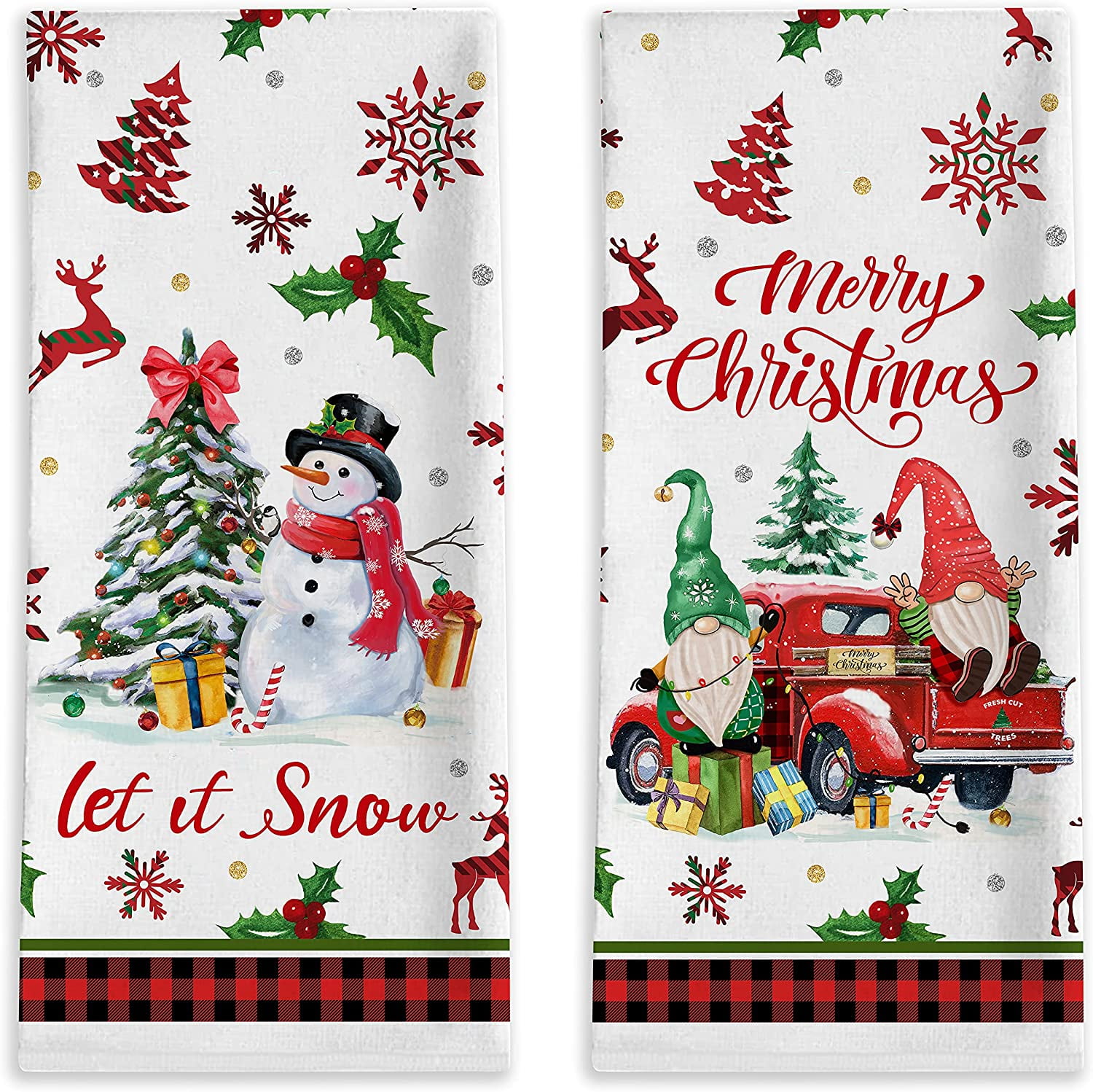 JOOCAR Christmas Kitchen Towel, Black and White Buffalo Plaid Retro Red  Truck Christmas Tree Home Christmas Towel, Perfect for Home Kitchen Festive