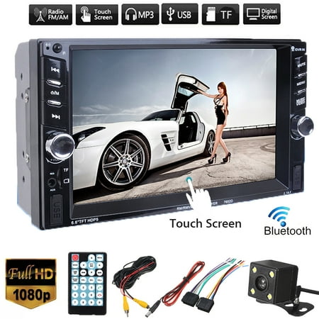 Sanyo Car Stereo Clearance!!! Vehicle 6.6 inch 1080P HD Digital TFT Touch Screen Double 2DIN bluetooth Car Stereo Radio FM AUX SD TF USB MP5 MP3 Player with Rearview Camera ()