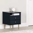 thumbnail image 2 of South Shore Dylane, Mid-century Glam 2-Drawer Nightstand, Navy Blue, 2 of 14