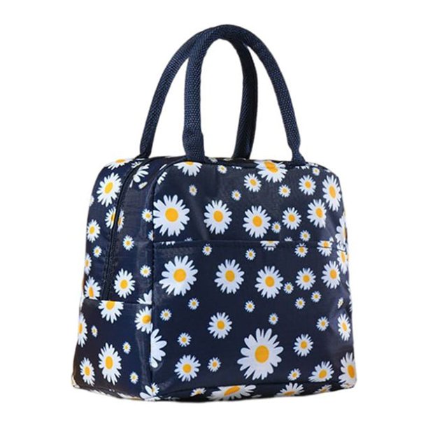 Soidarity Fiambrera portátil, bolsa con cremallera, tela impermeable, papel de aluminio, comida térmica, flor, Picnic, bolsa de almacenamiento Kits de desorden para acampar Azul oscuro