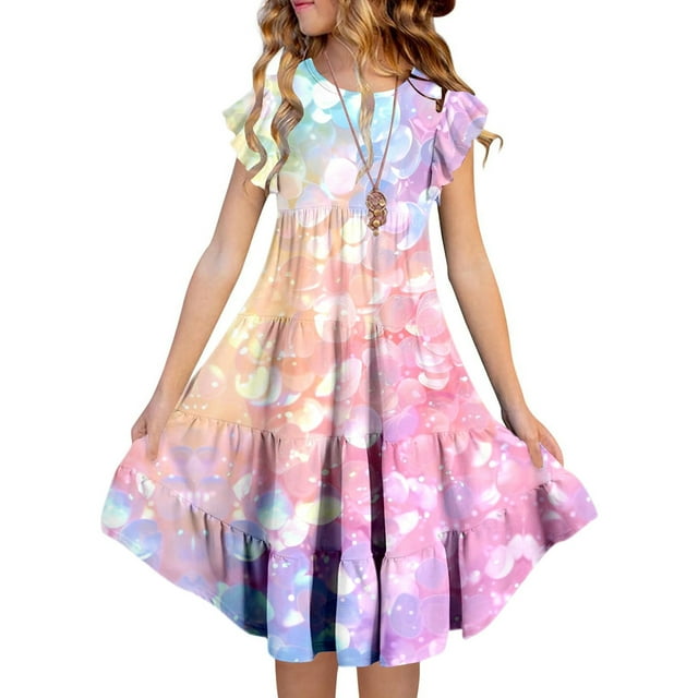 Robe Fille Enfant Robe Décontractée Robe Fille Anniversaire Robe de Fête Vêtements Bébé Fille Été 8-9 Ans