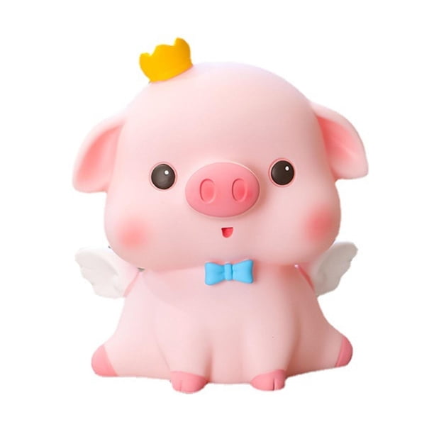 Hucha de cerdo con bordes redondos, ideal para decorar, para regalar en cumpleaños. Cerdo grande con ojos abiertos