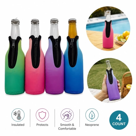 Neoprene Insulated Bottle Sleeves Smooth Drink Sleeves 4 Count