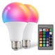 thumbnail image 1 of Bombilla que cambia de color con control remoto, bombilla LED multicolor regulable E27 de 9W, función de memoria, bombillas RGB de color (paquete de 2), 1 of 5
