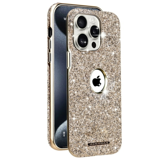 ELEHOLD Glitter Magnetic Case For iPhone 15,Compatible with Mag-Safe Accessories Luxury Glitter Sparkle Bling Heavy Duty Shockproof Protective Rugged Cover for Women Girls,Gold