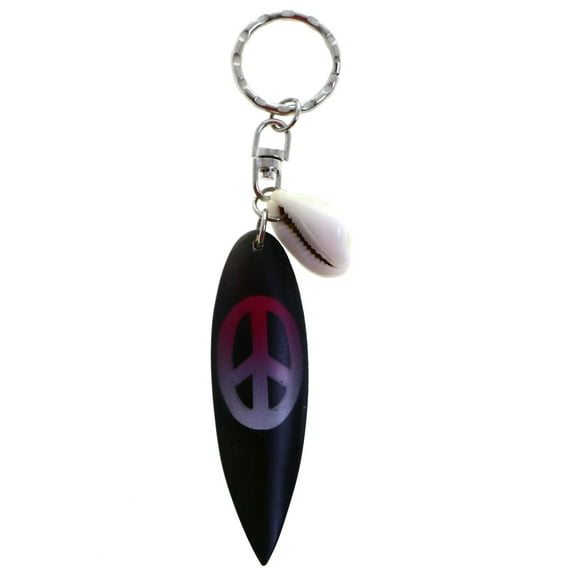 Peace Sign Surf Board Shell Split-Ring-Keychain Black/Purple