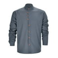 thumbnail image 5 of Rovga Polo Shirts For Men Long-Sleeved Casual Linen Retro Style Slim Shirt Jacket With Standing Collar Shirts Grey L, 5 of 8