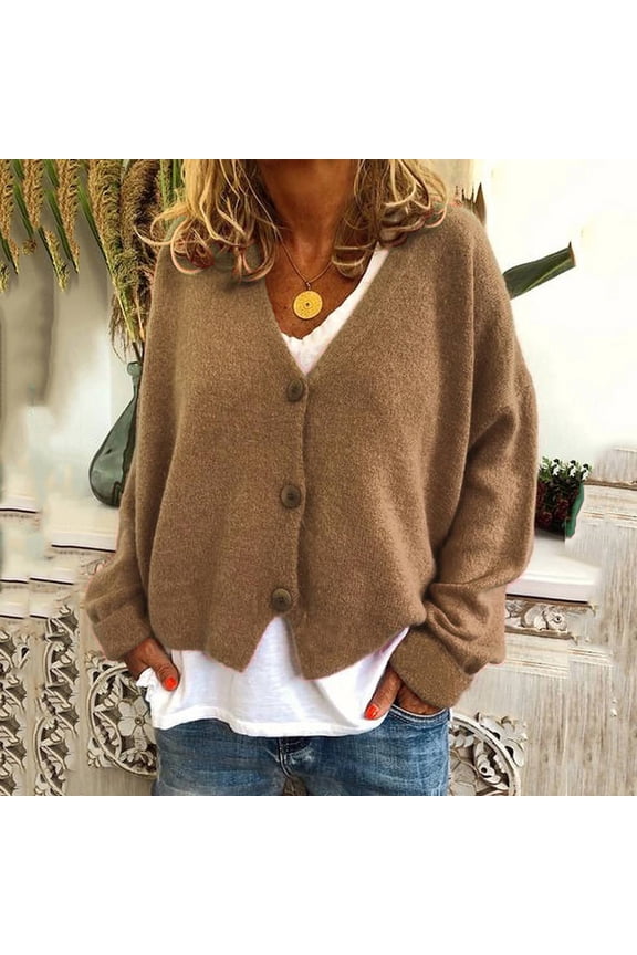 Womens Open Front Cardigans Sweater Long Sleeve Women's Button Solid Knit Sweater Cardigan Long Sleeved Jacket