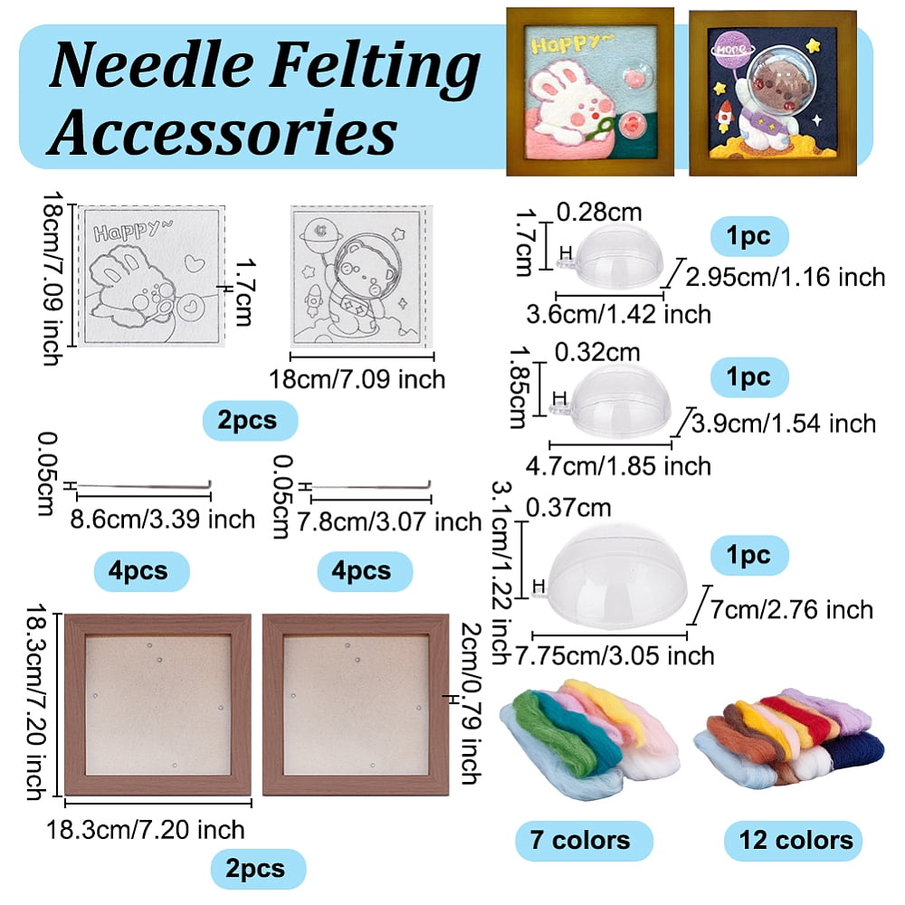 2 Sets 2 Style Rabbit Bear Photo Frame Needle Felting Kits for Beginners Mixed Color 1 set/style diy