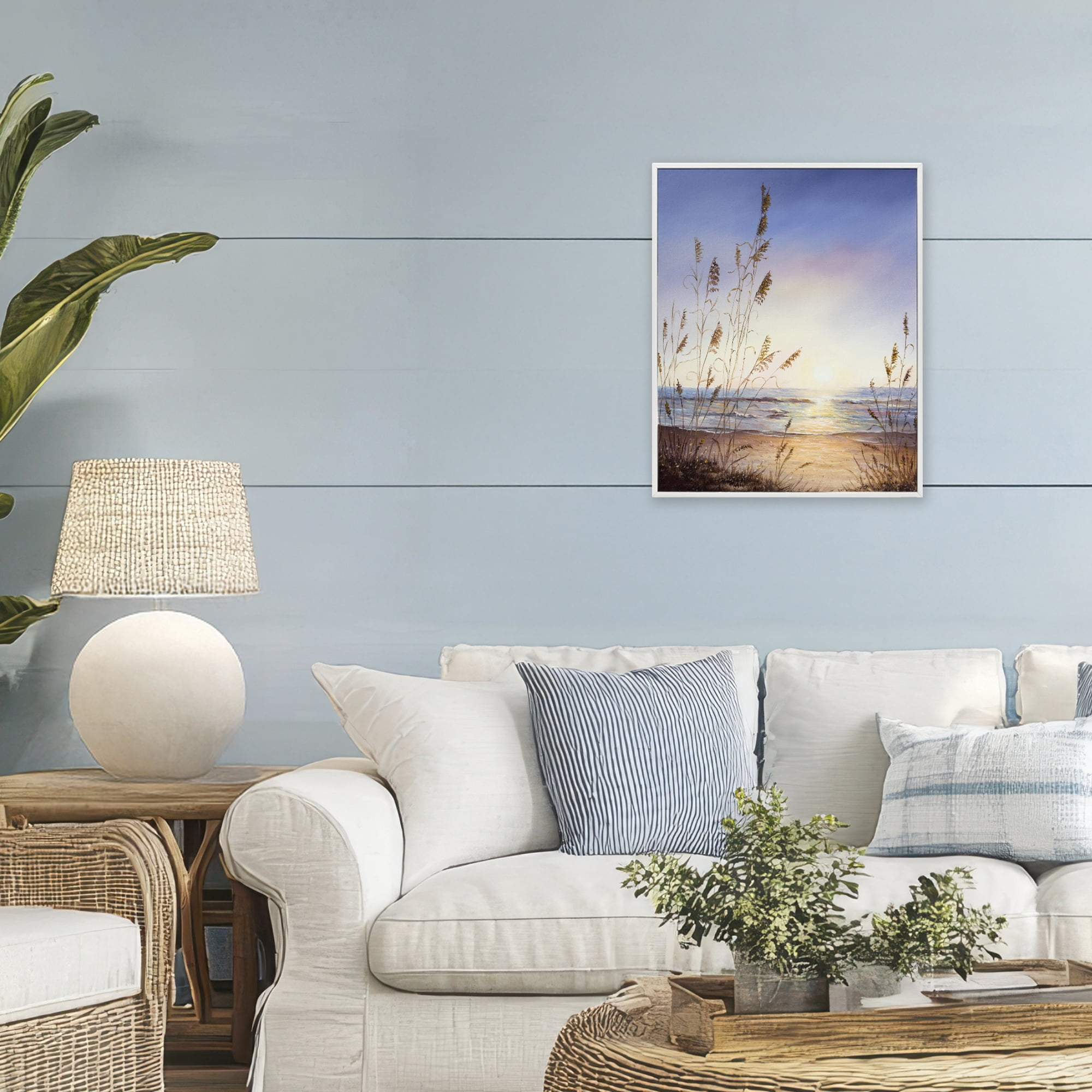 Seascape with Sunlit Grasses White Framed Giclee Art, design by Michelle Faber
