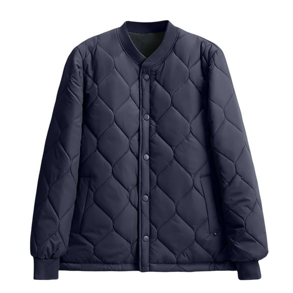 Men Winter Jacket Long Sleeve Button Warm Cotton Padded Quilted Jackets Casual Coats Outwear with Pockets (XL, Dark Blue)