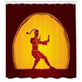 thumbnail image 3 of Kung Fu Shower Curtain, Bicolour Design of Karate Pose on Moon Look Round Image, Fabric Bathroom Set with Hooks, 69W X 75L Inches Long, Dark Fuchsia Earth Yellow Vermilion, by Ambesonne, 3 of 3