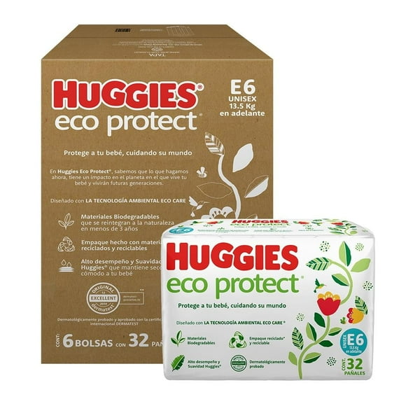 Pañal Huggies Eco Protect etapa 6 unisex 192 piezas
