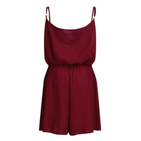 

Quealent Womens Jumpsuit Women Summer Plus Size Solid Sleeveless V-Neck Rompers Short Jumpsuits Rompers Red 3XL