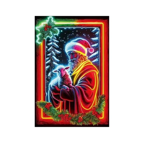 Fluorescent Christmas Door Cover,47*31 inch UV Activated Glow in the Dark Garage Door Banner, Large Holiday Decor for Xmas and New Year,#A