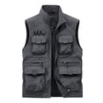 thumbnail image 4 of Men's Vest with Multi Pockets Breathable Lightweight Outdoor Cargo Vest Solid Color Stand Collar Jacket Men's Travel Sports Workout Vest, 4 of 6