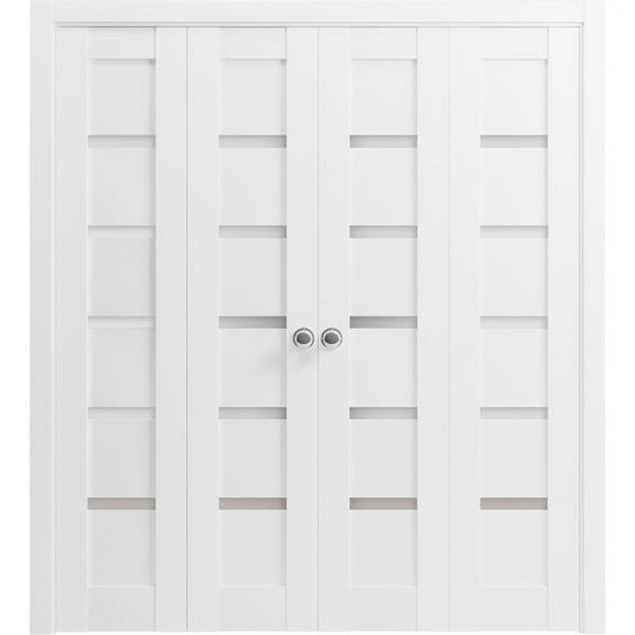 Sliding Closet Double Bi-fold Doors | Quadro 4117 White Silk with Frosted Glass