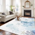 thumbnail image 3 of Light Blue Ocean Washable Living Room Rugs 6'x9', Seahorses Jellyfish Starfish Coastal Low Pile Throw Large Area Rug Non-Slip Sturdy Edge Binding Carpet for Dining Room Kitchen Office, 3 of 9