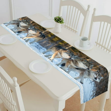 

ABPHQTO Three Wolves Marching Together Table Runner Placemat Tablecloth For Home Decor 14x72 Inch