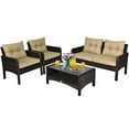 thumbnail image 3 of Costway 4PCS Patio Rattan Furniture Set Loveseat Sofa Coffee Table Garden W/ Cush, 3 of 10