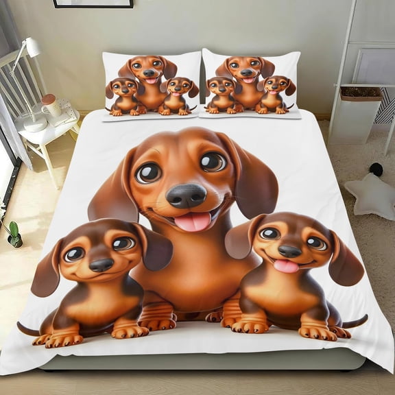 Dachshund Themed Bed Sheet Set Three Piece Set 53x79 Inches Comfortable And Skin Friendly Unique Design Creating A Star Studded Night