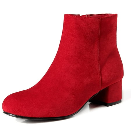 

Women s Suede Leather Booties Low Mid Block Heel Ankle Boots Slip On Side Zippers Round Toe Short Boots