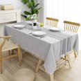 thumbnail image 2 of Rectangle Waterproof Tablecloth, 55x102" Embroidery Burlap Linen with Tassel, Stain and Water Resistant Table Cover for Kitchen Dining Room(Grey Lines), 2 of 5