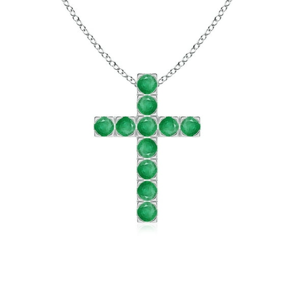 ANGARA Natural Flat Prong-Set Emerald Cross Pendant in 925 Sterling Silver for Women (Size-2.5mm) | May Birthstone, Birthday, Anniversary, Jewelry Gift for Women | Natural Emerald Necklace