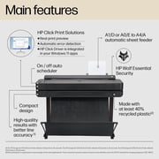 HP DesignJet T650 Large Format 24-inch Plotter Printer w Auto Sheet Feeder, Roll Cover, Media Bin, Stand, 2-Year Onsite Support