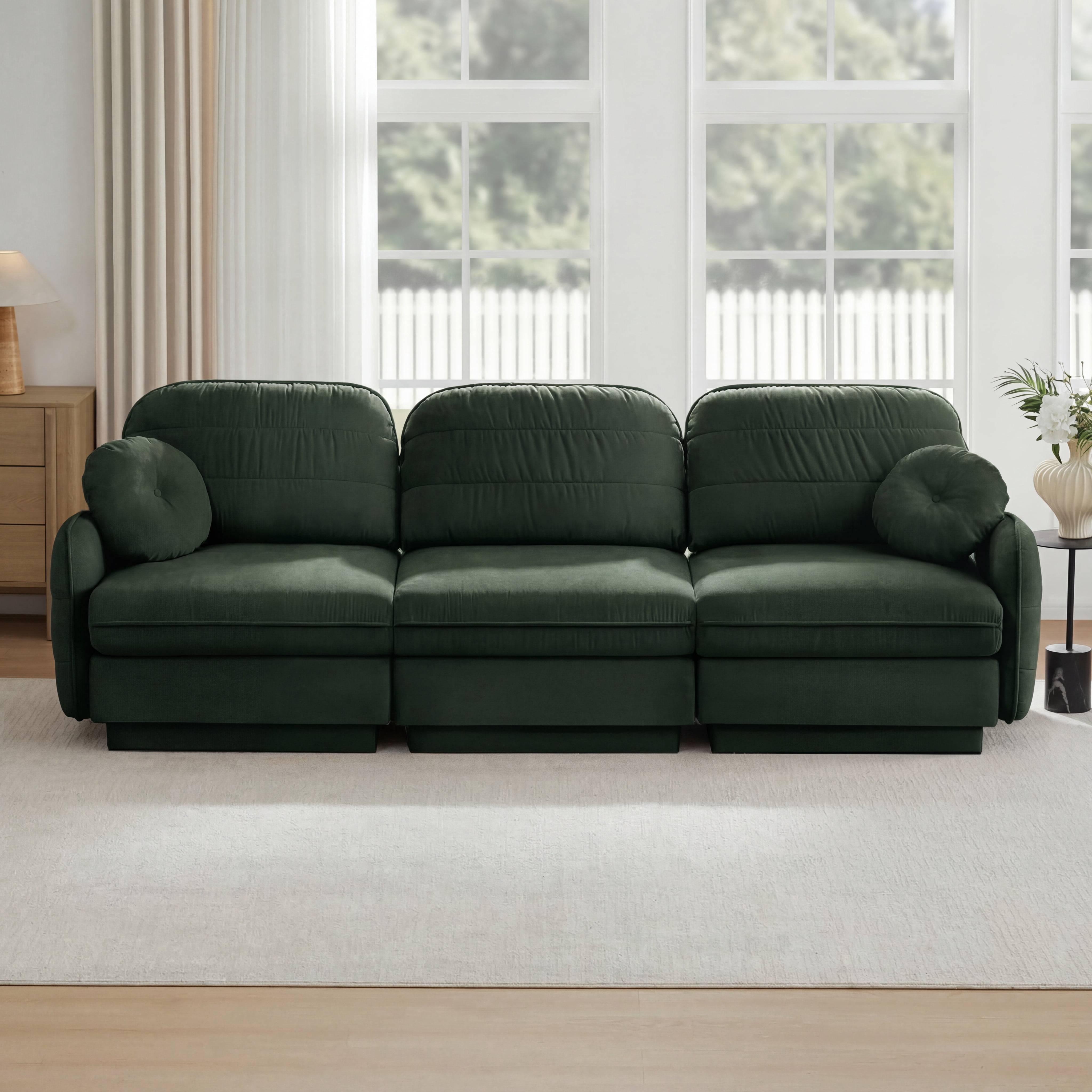 Mintazer 105" Chenille Cloud 3-Seater Modular Sectional Sofa with 2 Round Pillows, Easy Assembly Ergonomic Sofa Couch for Living Room, Apartment, Green