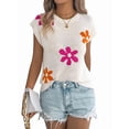 thumbnail image 2 of Women'S Cap Sleeve Floral Short Sleeve Sweater Crew Neck Casual Knit Pullover Tops Color M, 2 of 10