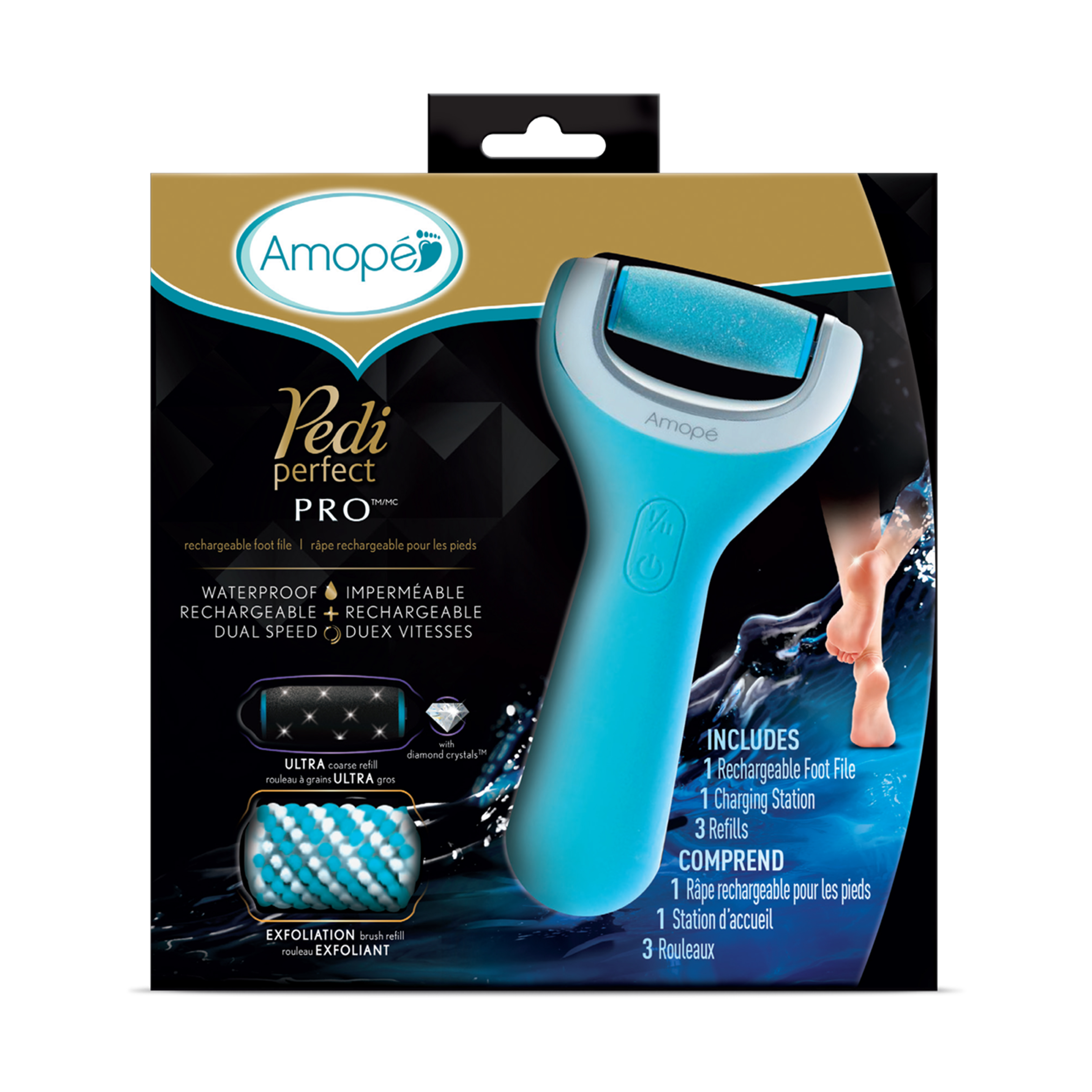 Amope Pedi Perfect Pro Rechargeable Foot File, Dual Speed with Diamond