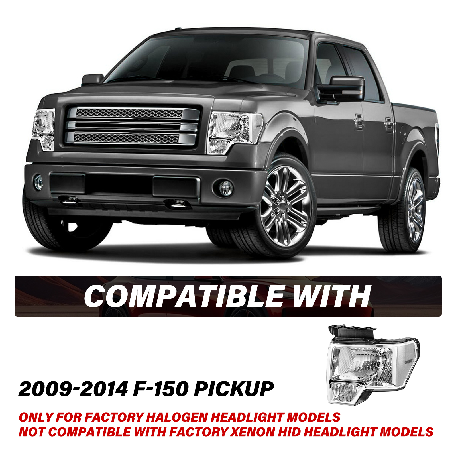 BRYGHT-Chrome Clear Headlights Assembly Headlamps Pair For 2009-2014 Ford F150 F-150