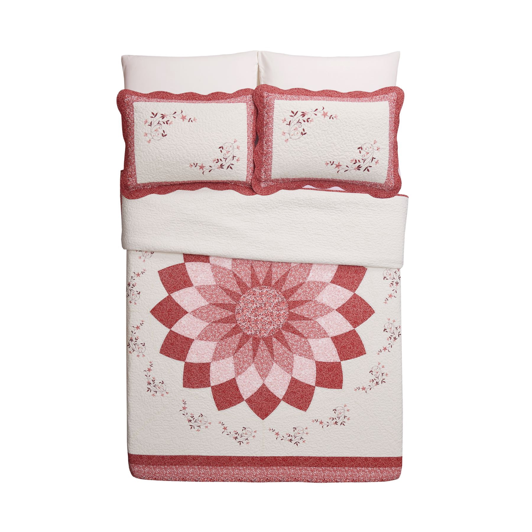 Modern Heirloom Caroline Red Floral Embroidered and Pieced Single Pillow Sham, Standard Size