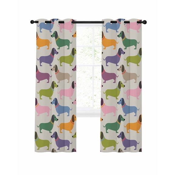 Color Dogs Blackout Curtains 72 Inch Length Cute Pink Purple Green Dachshund Animals Thermal Insulated Window Curtain Window Drapes 2 Panels for Bedroom Living Room 52"Wx72"L