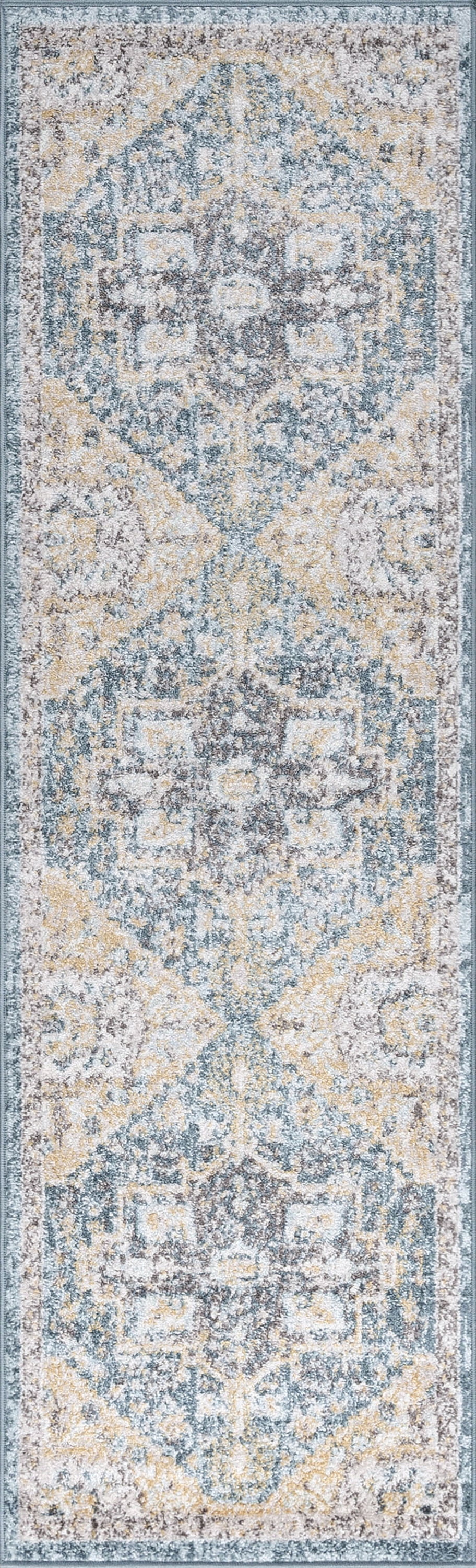 Bliss Rugs Medallion Traditional Indoor Runner Rug for Hallway Dark Blue ,2' x 8'