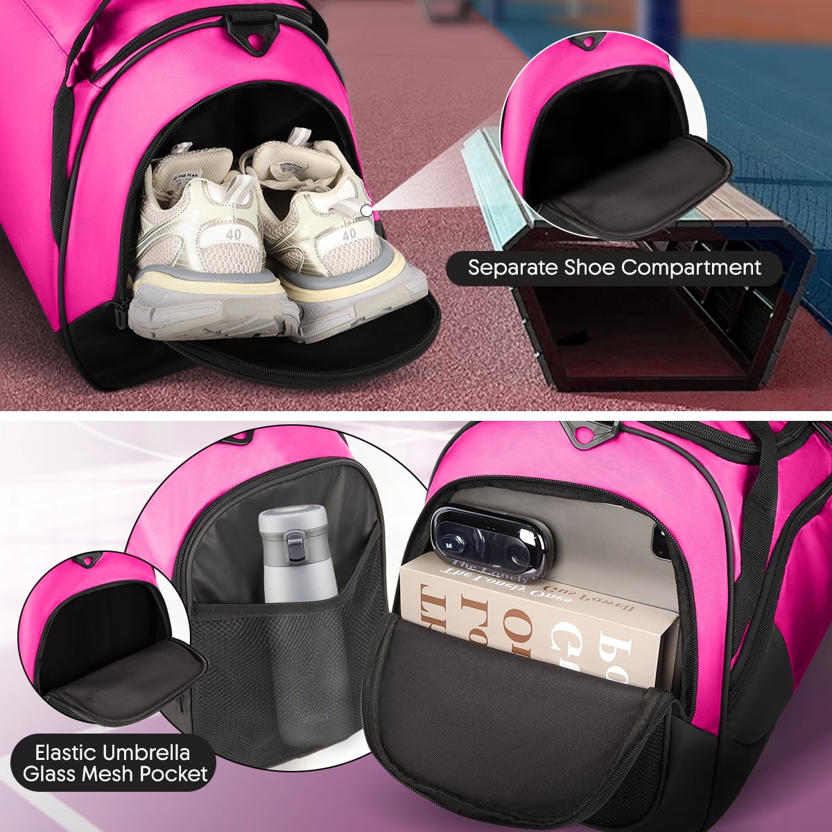 28" Travel Duffle Bag with Shoe Compartment, 75L Large Overnight Bag for Gym Sport Travel,Pink - LX238