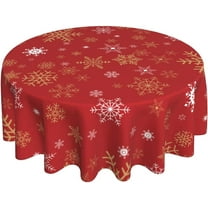 Round Christmas Tablecloth 60 Inch,Red Gold Snowflake Tablecloth,Winter Holiday Xmas Table Cloth Waterproof Washable Polyester Table Cover for Home Rustic Farmhouse Dining Table Decorations