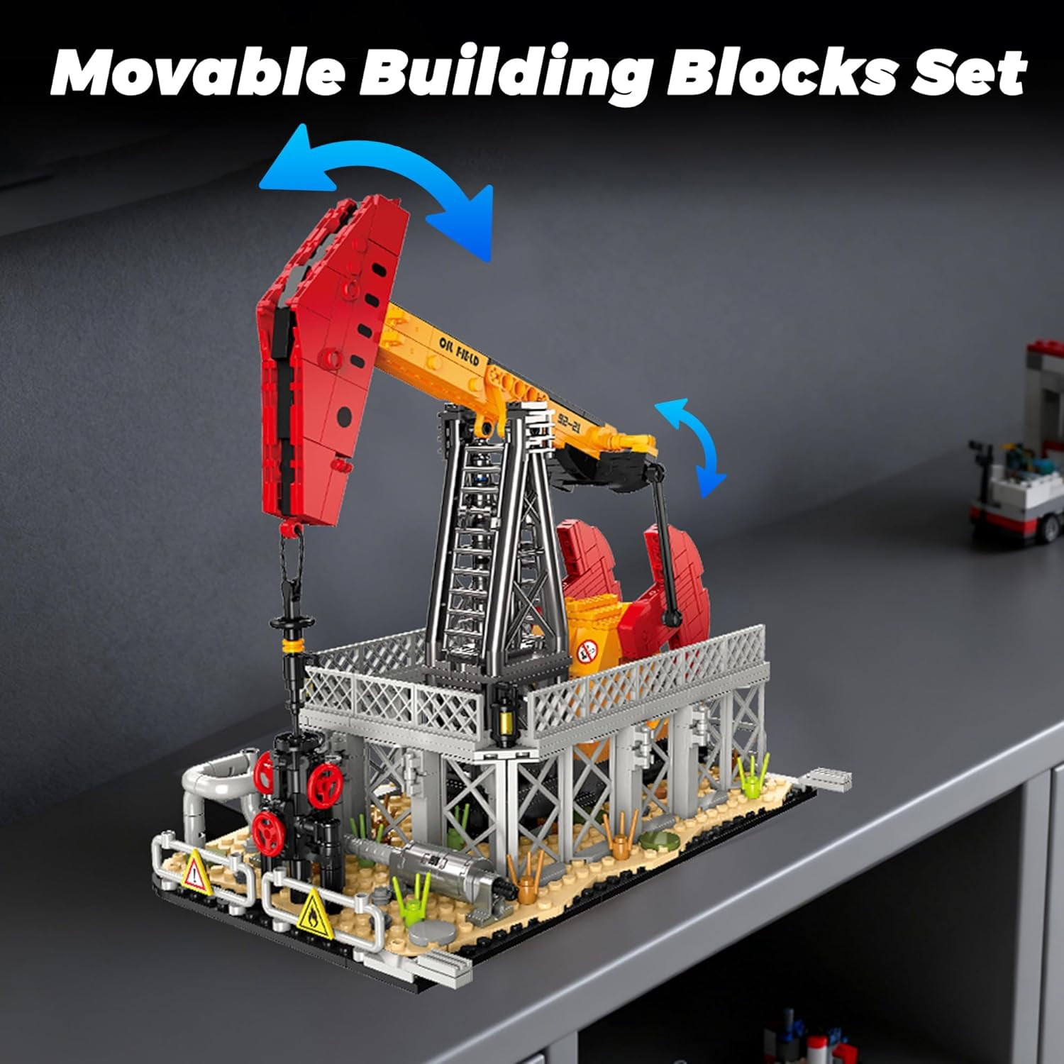 Engineering Oilfield Model Building Block Sets, Petroleum Engineering Model Kit with Gas Pipeline & Tanker Truck, Desktop Decor Display for Room, Unique Gift STEM Toys
