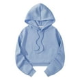 thumbnail image 5 of Wang6 White Cropped Hoodies for Womens Causal Loose Fit Solid Pullover Sweatshirts Trendy Fall Drawstrings Long Sleeve V Neck Tops Sky Blue L, 5 of 5